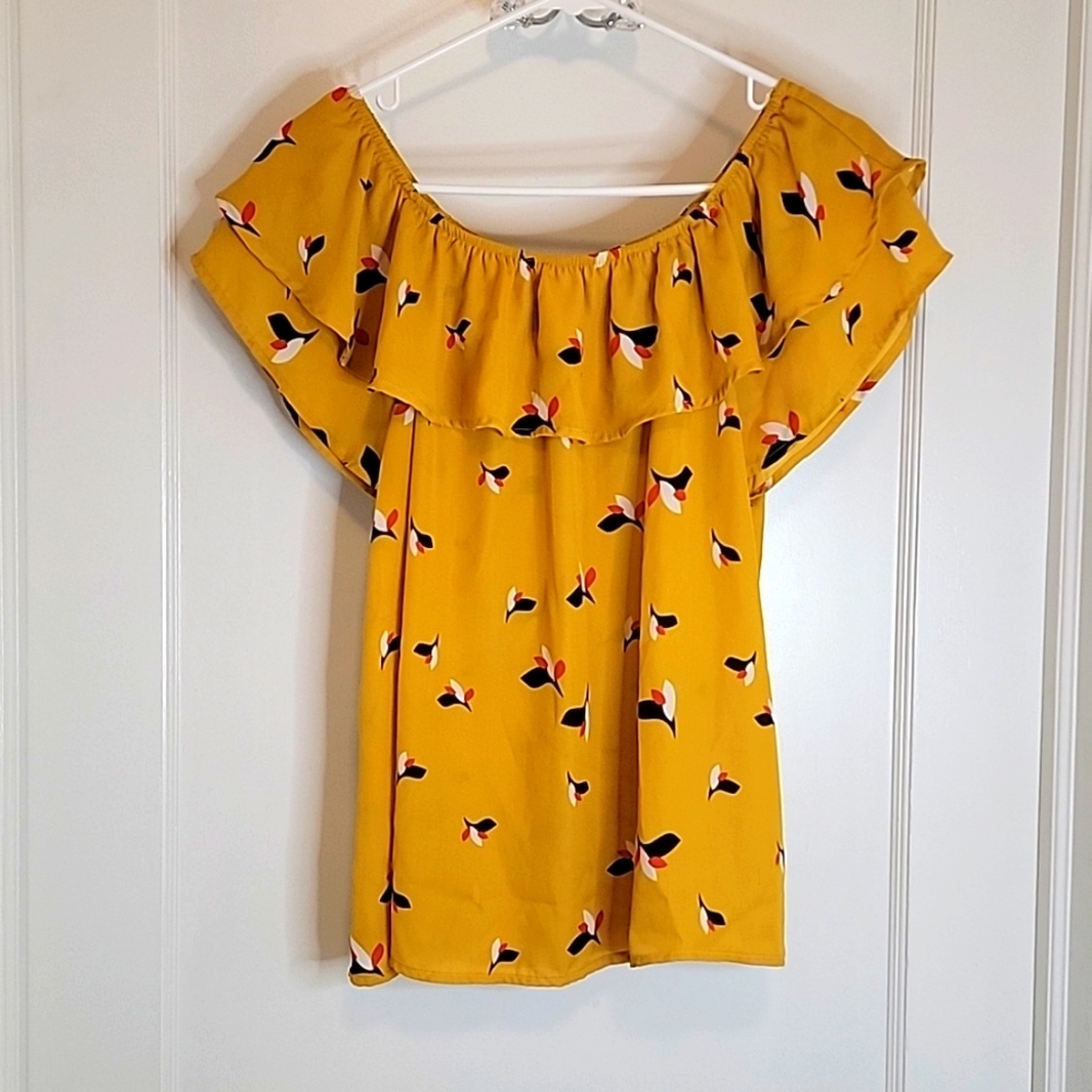 Xhilaration Mustard & Floral Blouse- Size M
